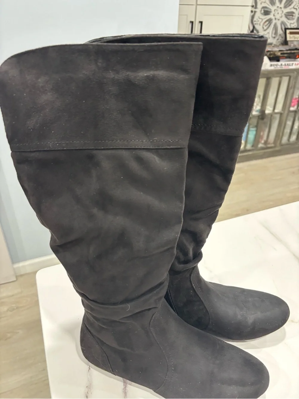 Women's Black Suede Knee-High Boots